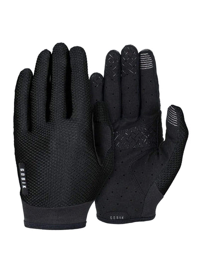 GOBIK Lynx Gloves in black, featuring silicone palm inserts and conductive threads on fingertips.