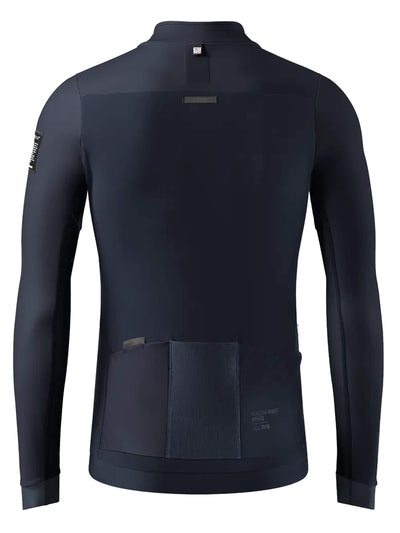 Back view of the navy Hyder Blend Jersey featuring smart pocket system and microfleece interior.