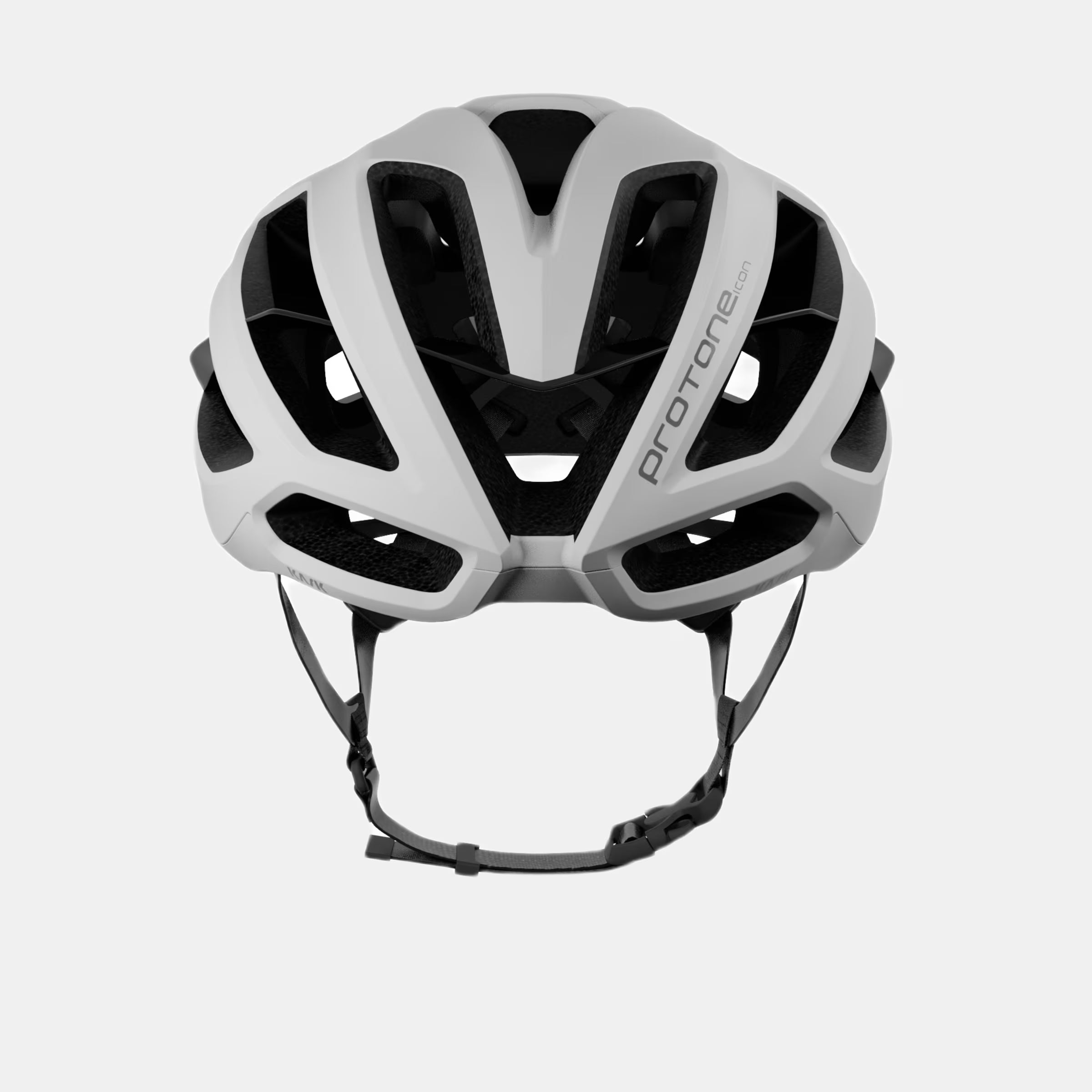 Front view of Kask Protone Icon Helmet - White Matt showing aerodynamic vents and adjustable straps