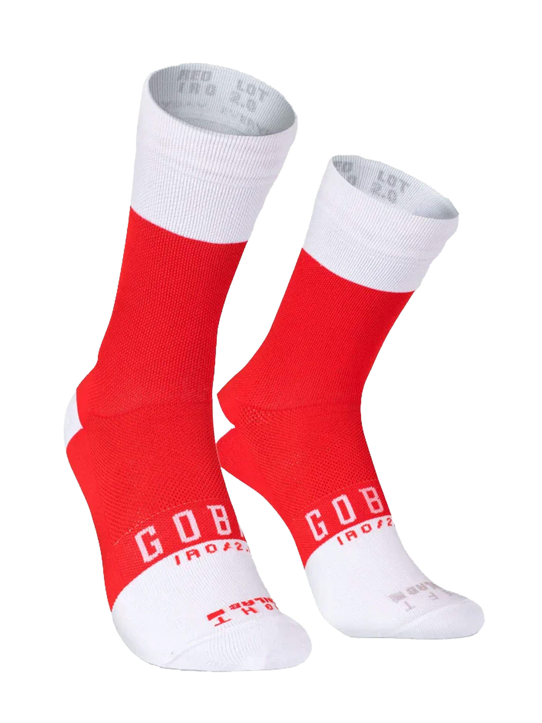 Red and white breathable GOBIK IRO 2.0 Socks - Unisex designed for comfort and long-distance rides.
