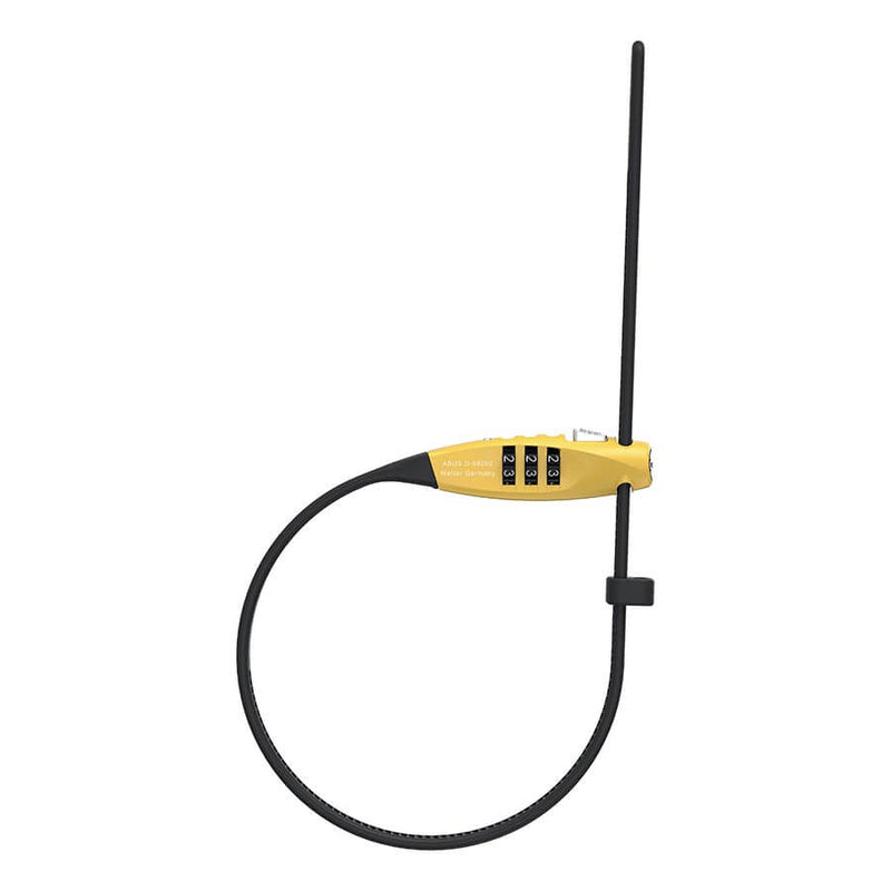 Yellow ABUS Combiflex Travel Guard, adjustable 45cm cable, secure, personal 3-digit combination.