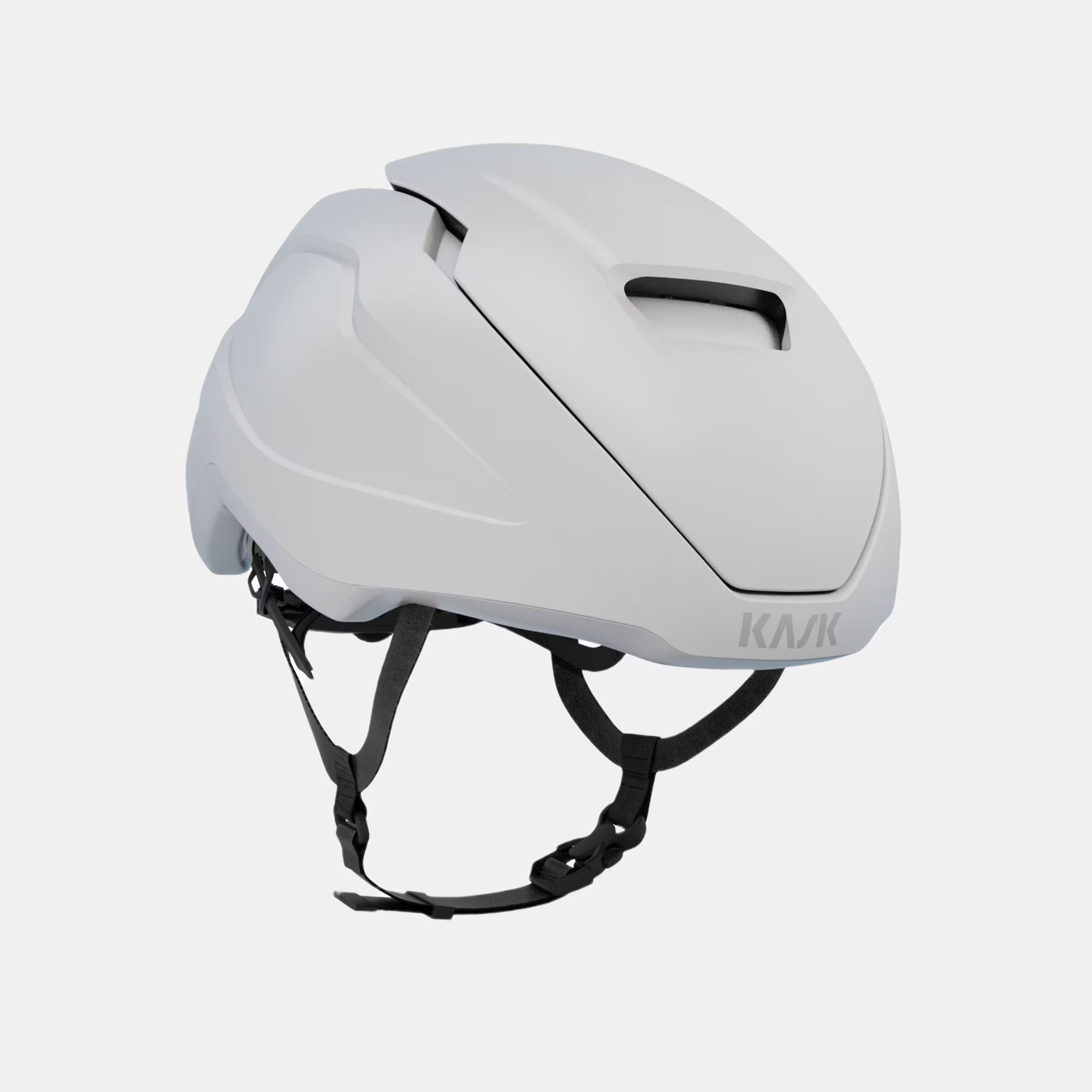 Kask Wasabi Helmet - White Matt side view showing adjustable vent and lightweight design with black straps