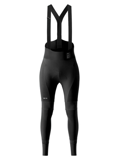 GOBIK Absolute 6.0 K9 Bib Tights: Sleek black cycling tights with supportive shoulder straps and strategic padding for cyclists.