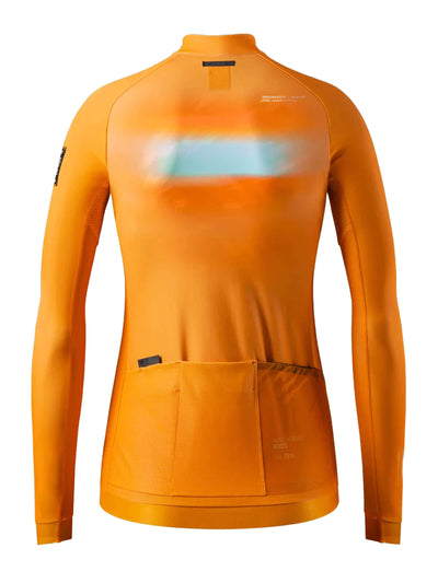 Hyder cycling jacket in vibrant madras orange with microfleece fabric, reflecting light stripe across the chest.