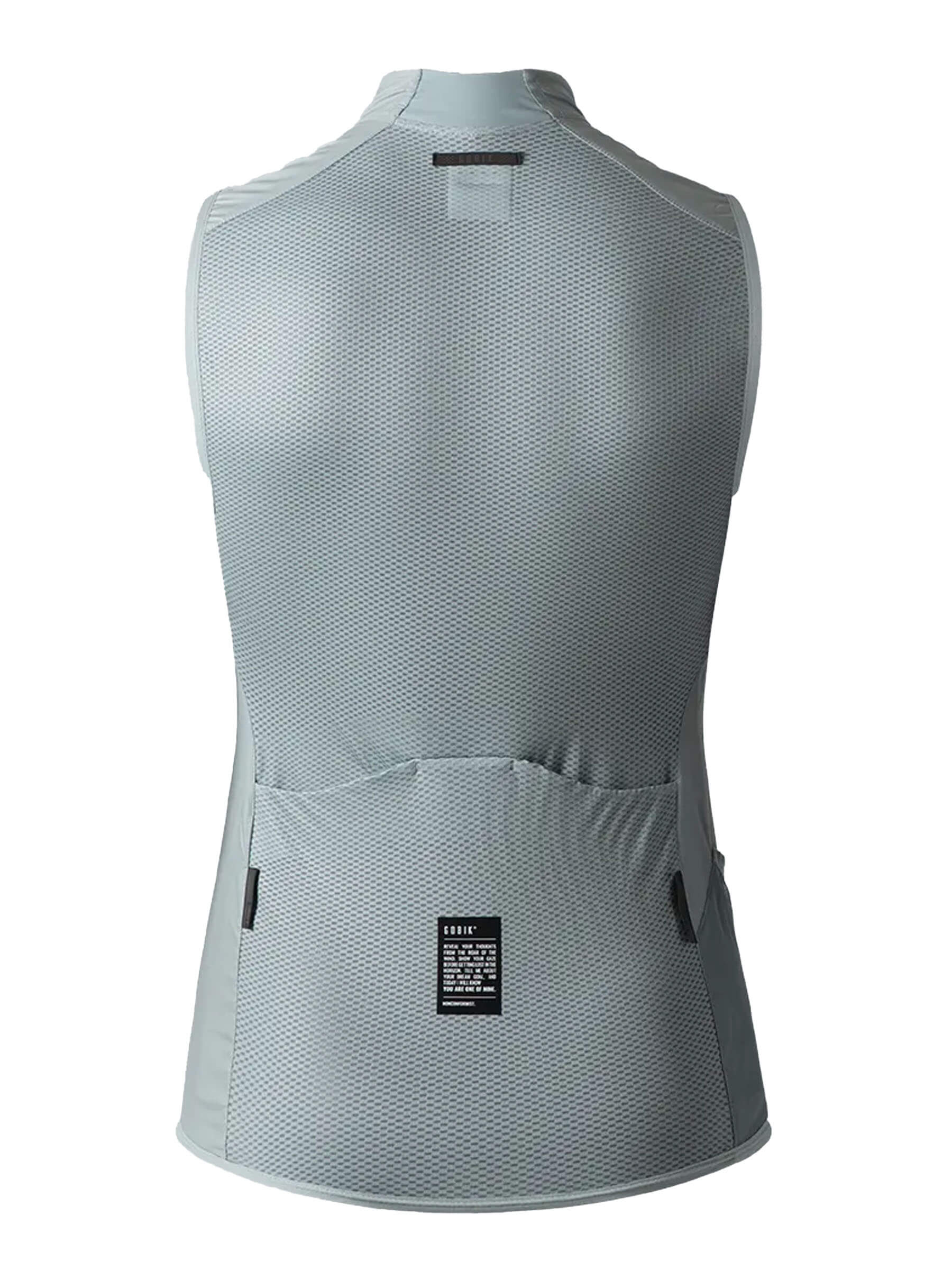 GOBIK Vest Plus 2.0 - Women’s shown from back in light gray with breathable, structured fabric and pockets.