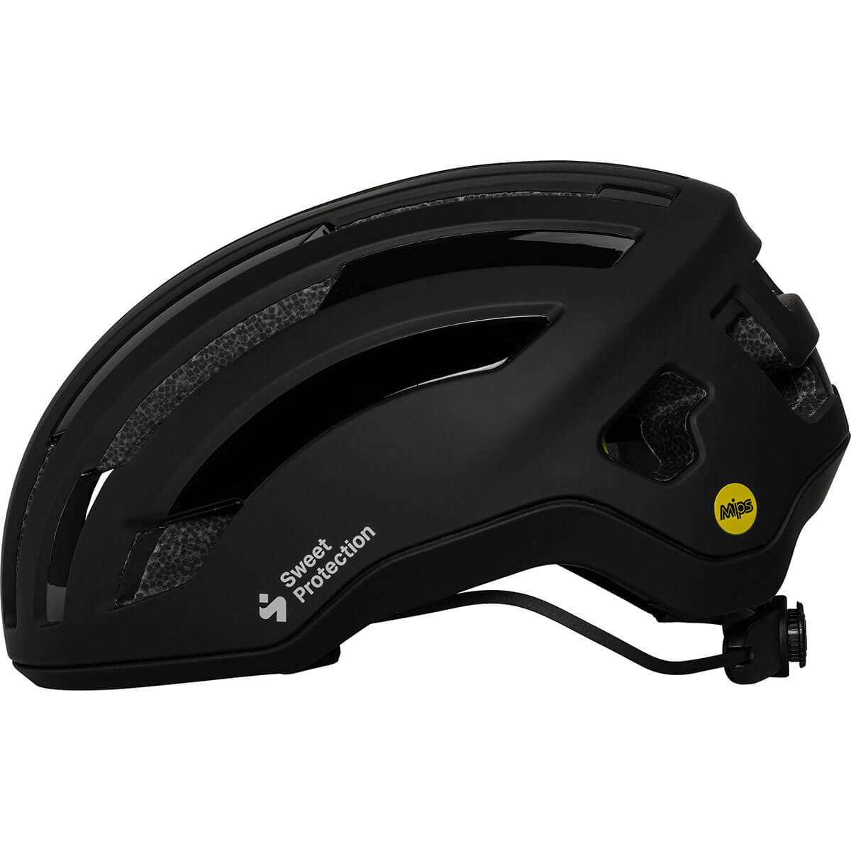 Sweet Protection Outrider Mips Helmet in black with aerodynamic design and adjustable rear fit system for cycling safety and comfort
