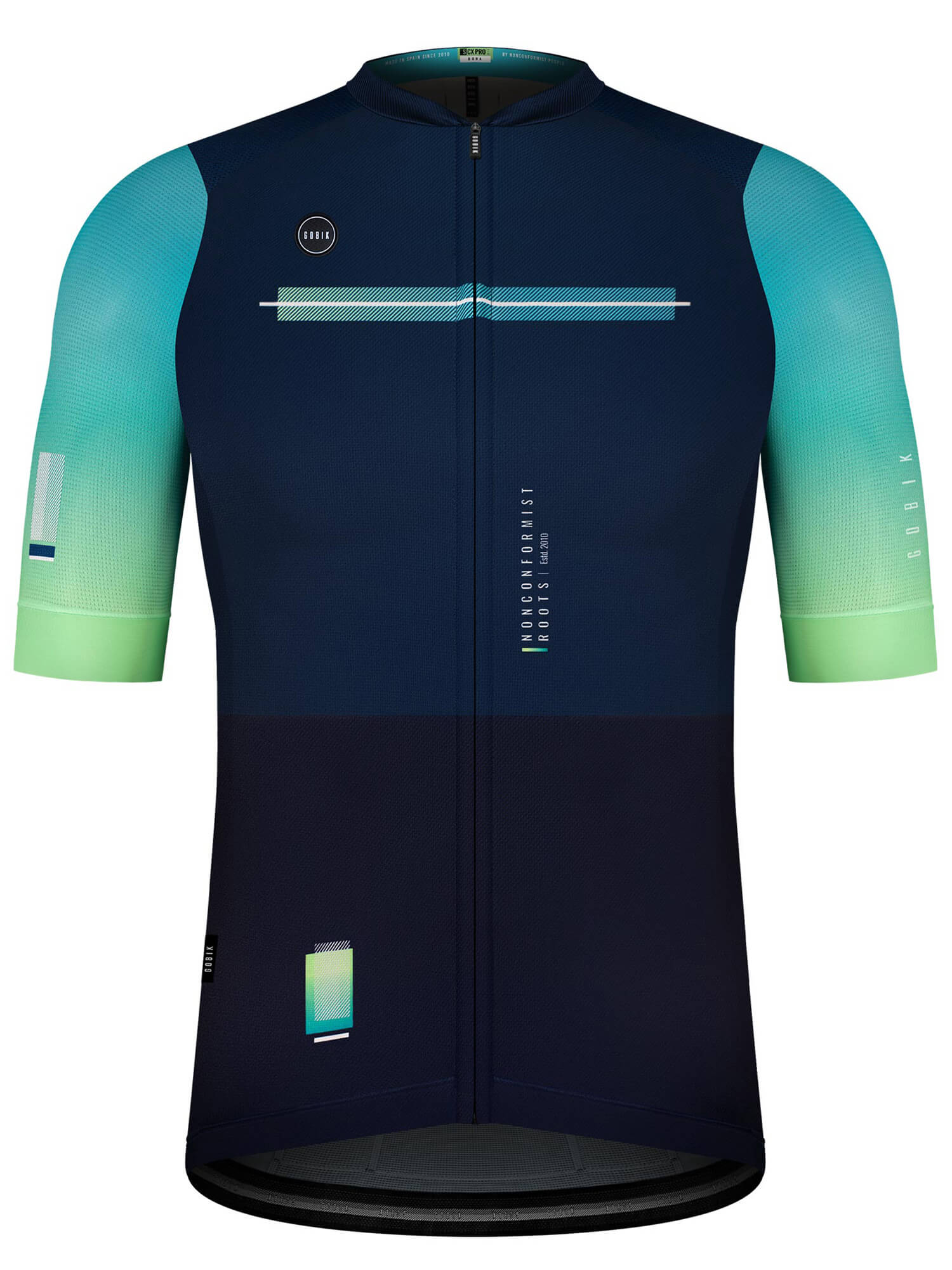 GOBIK CX Pro Unisex Short Sleeve Jersey - SS21 in navy with turquoise sleeves, lightweight and breathable design for summer biking.