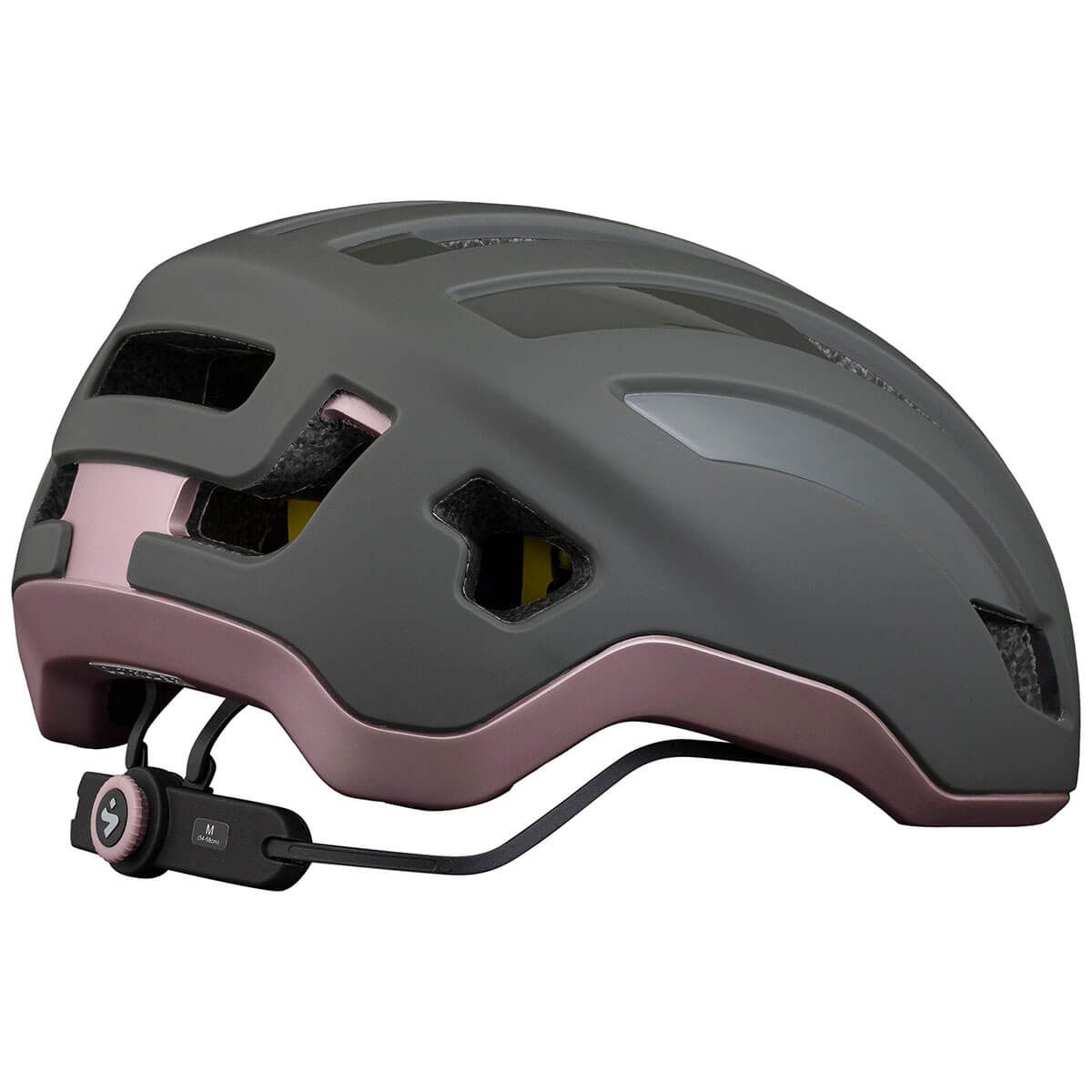 Sweet Protection Outrider Mips Helmet in matte grey with rose accents and ventilation designed for road and gravel biking