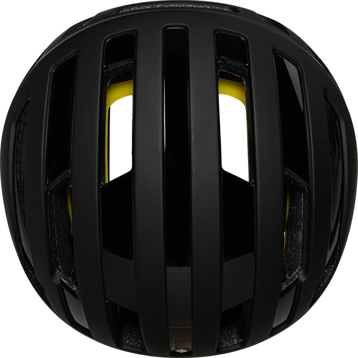 Top view of black Sweet Protection Outrider Mips Helmet showing multiple ventilation slits and sleek design
