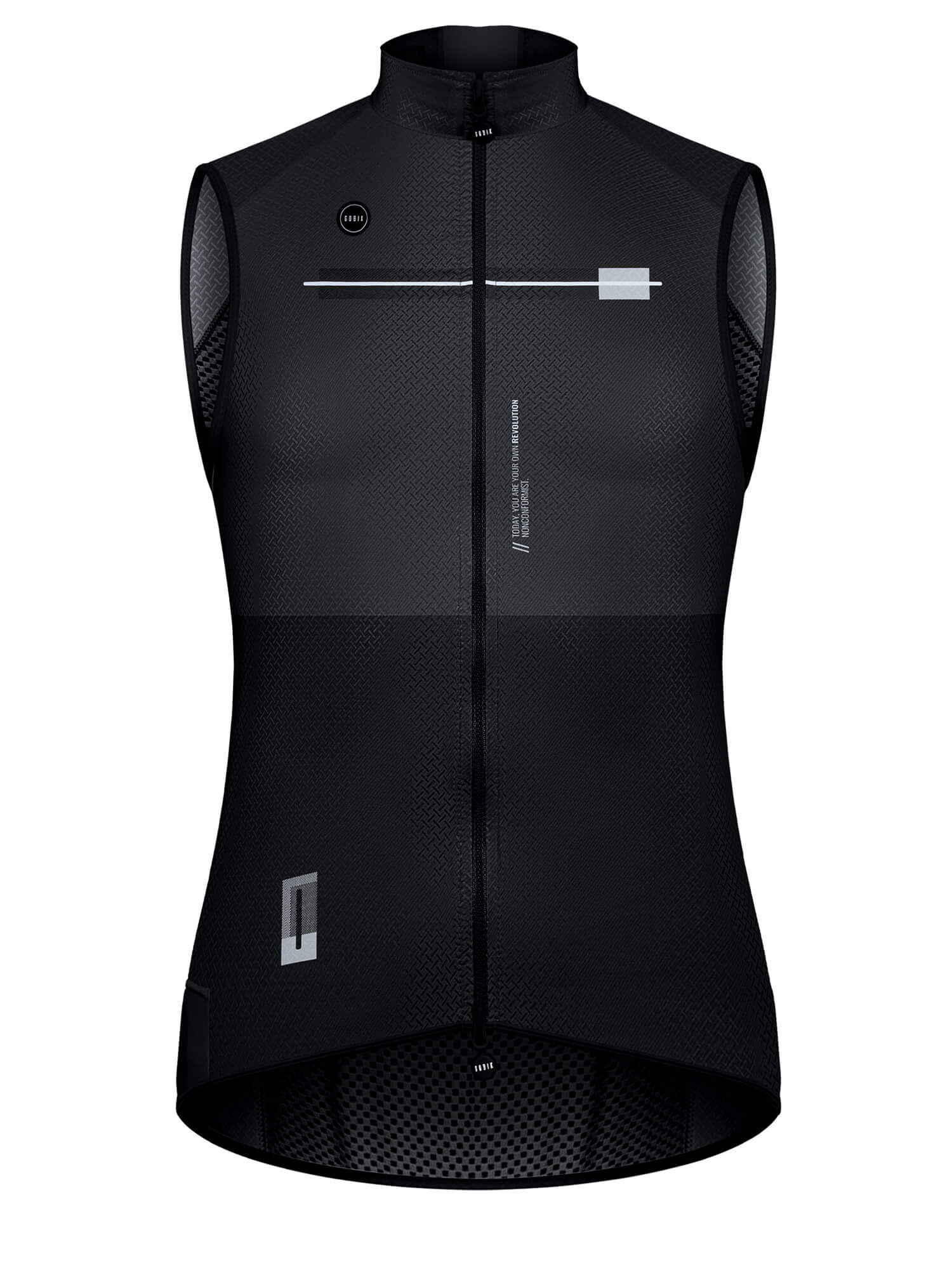 GOBIK Vest Plus 2.0 - Women's black cycling vest with anatomical fit and aerodynamic collar design front view