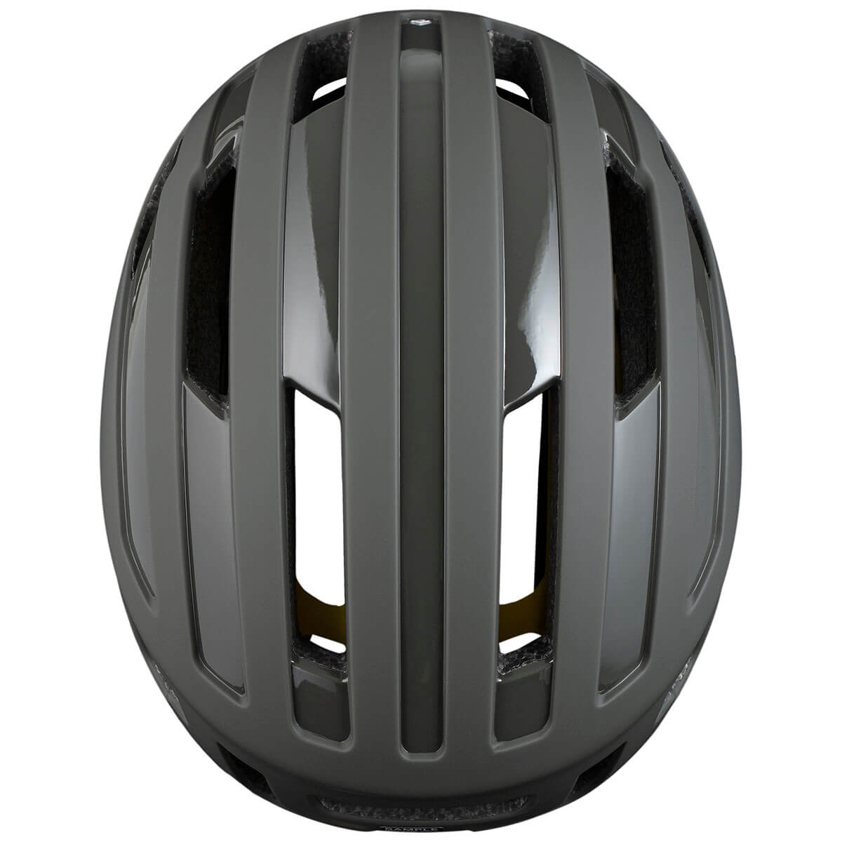 Sweet Protection Outrider Mips Helmet in matte grey shown from top with multiple ventilation slots for road cycling comfort