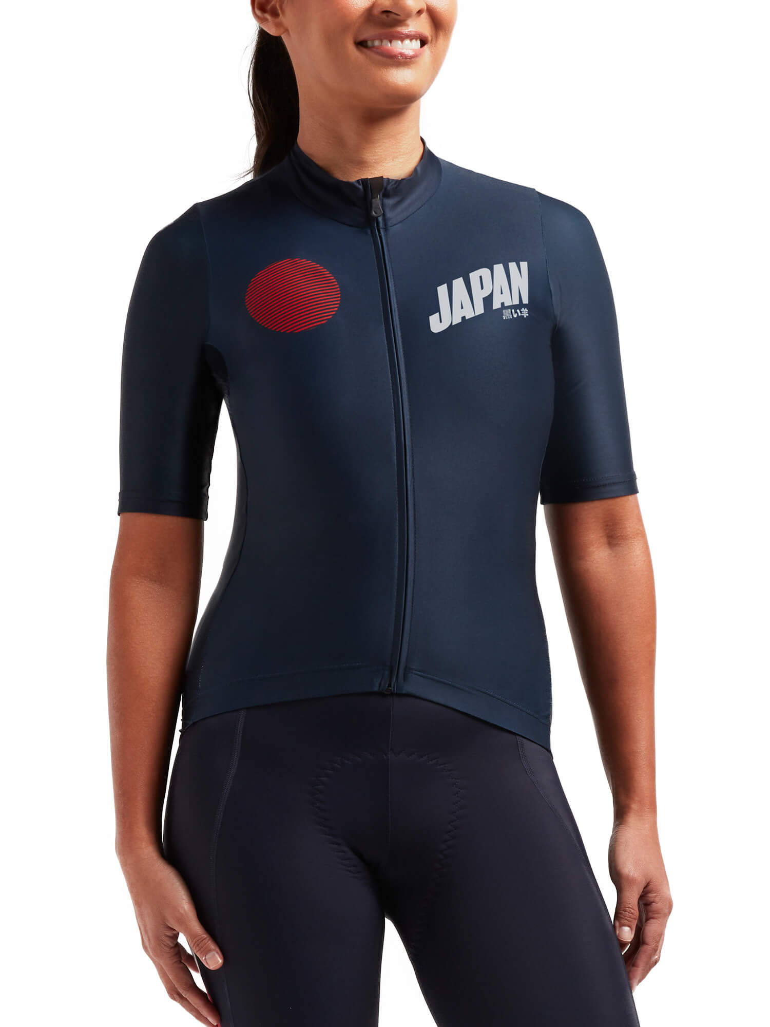 Black Sheep Cycling Women's Essentials TEAM Jersey - LTD Japan in navy with Japan text and red sun graphic on chest