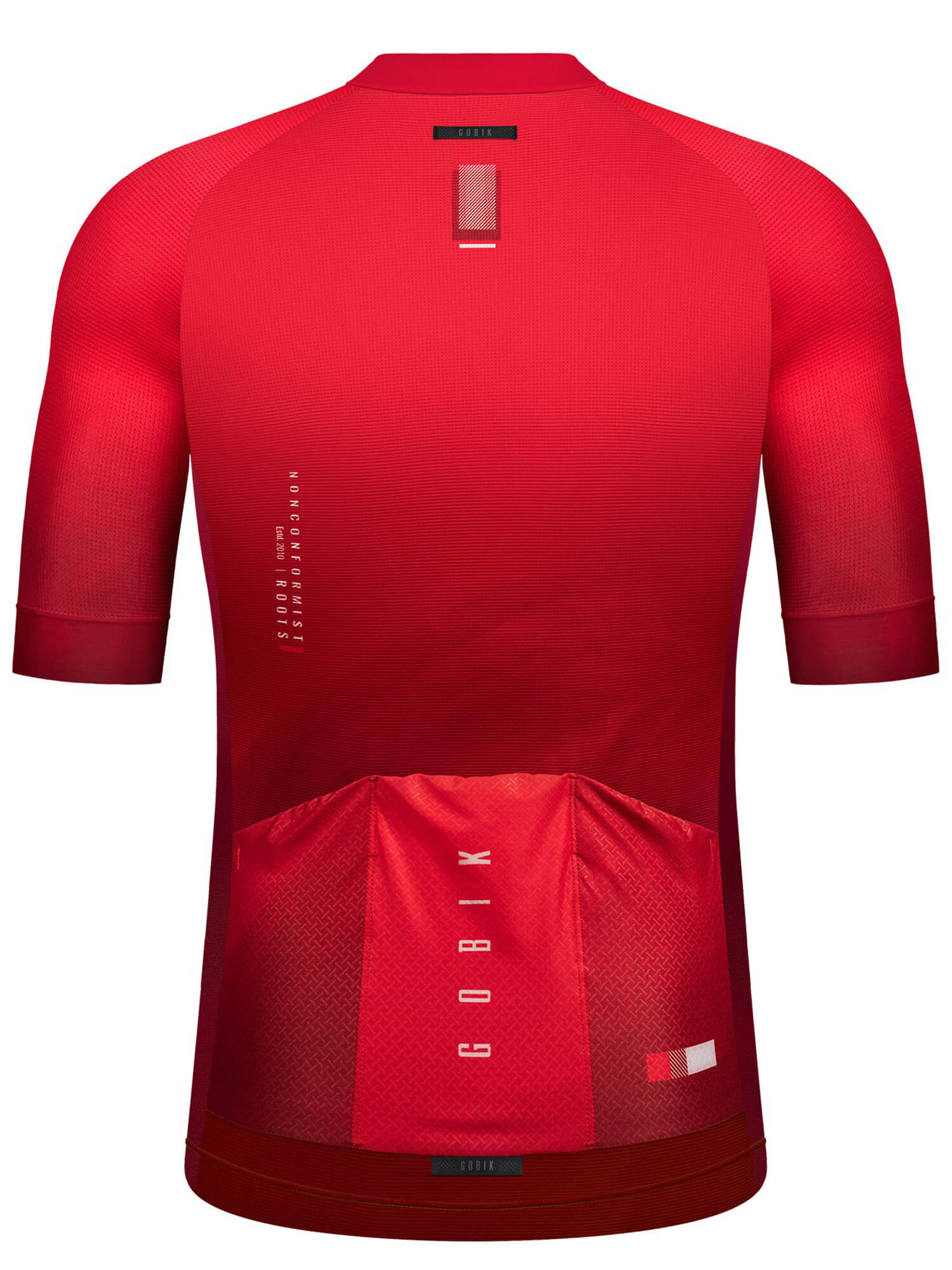 Red GOBIK CX Pro Unisex Short Sleeve Jersey - SS21 showing breathable fabric and rear pockets for cycling essentials.