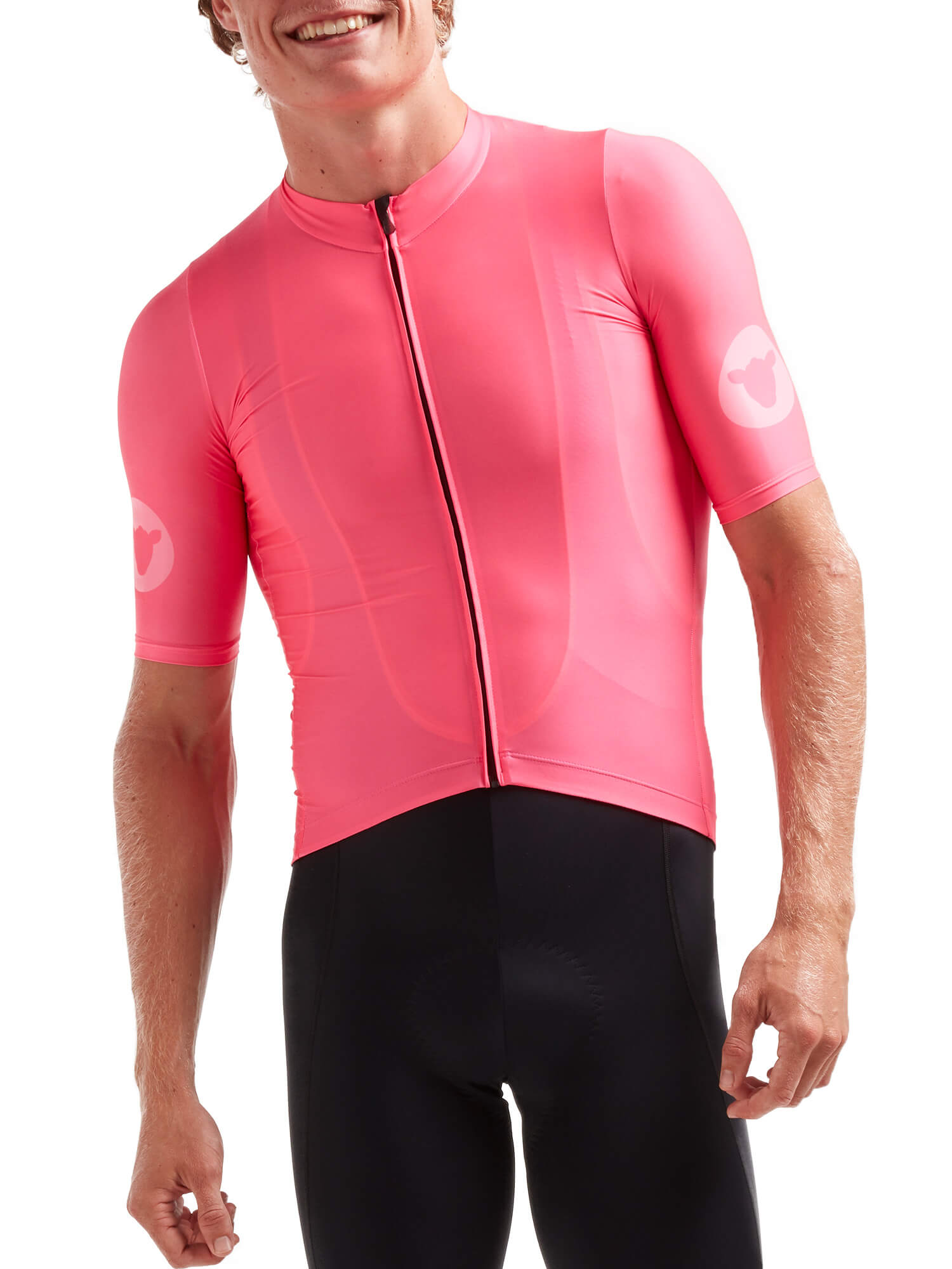 Black Sheep Cycling Essentials TEAM Jersey - Men's in bright pink with a slim, comfortable fit and short sleeves.