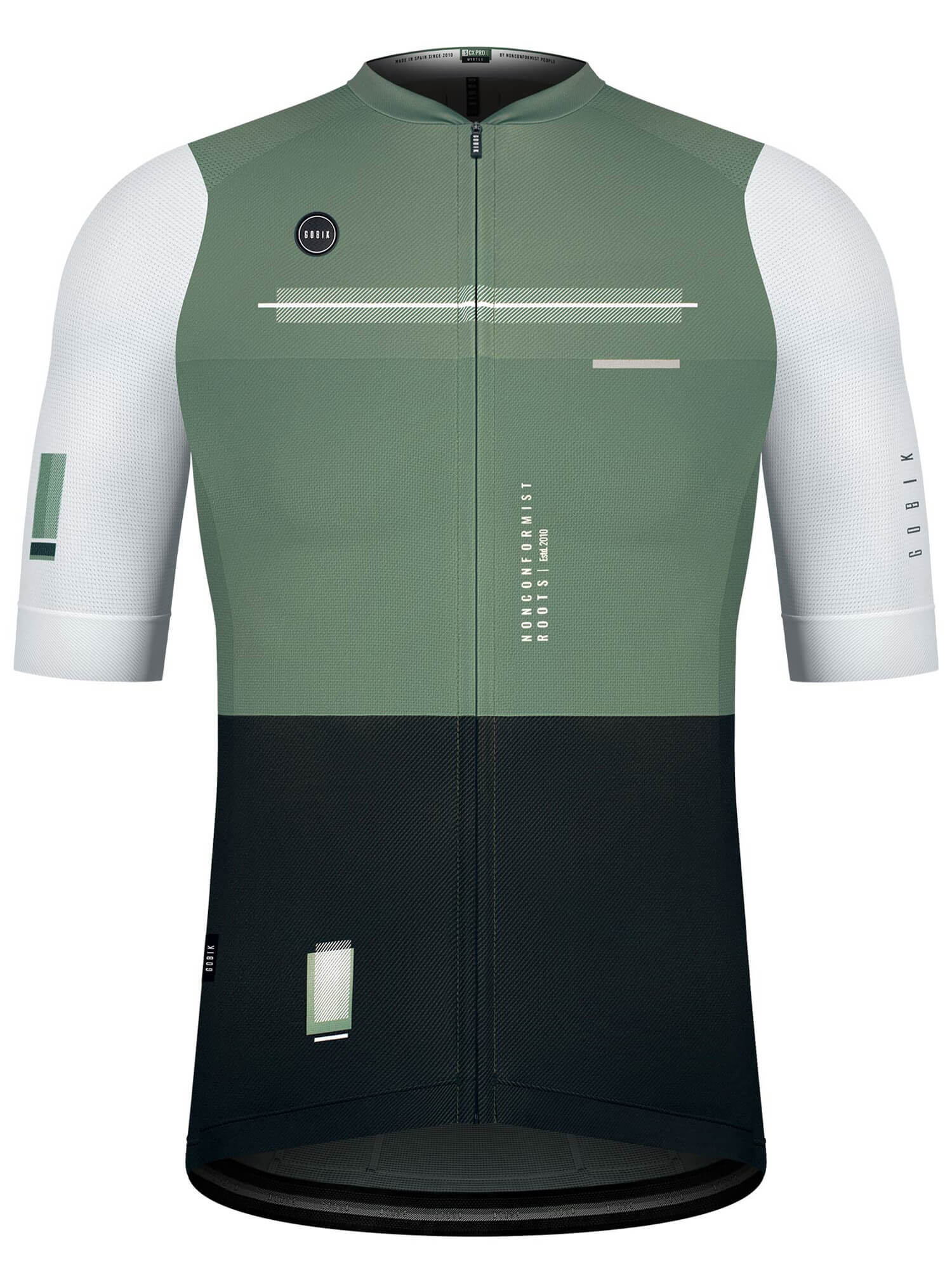 GOBIK CX Pro Unisex Short Sleeve Jersey - SS21 in green and black with white sleeves, designed for performance cycling.