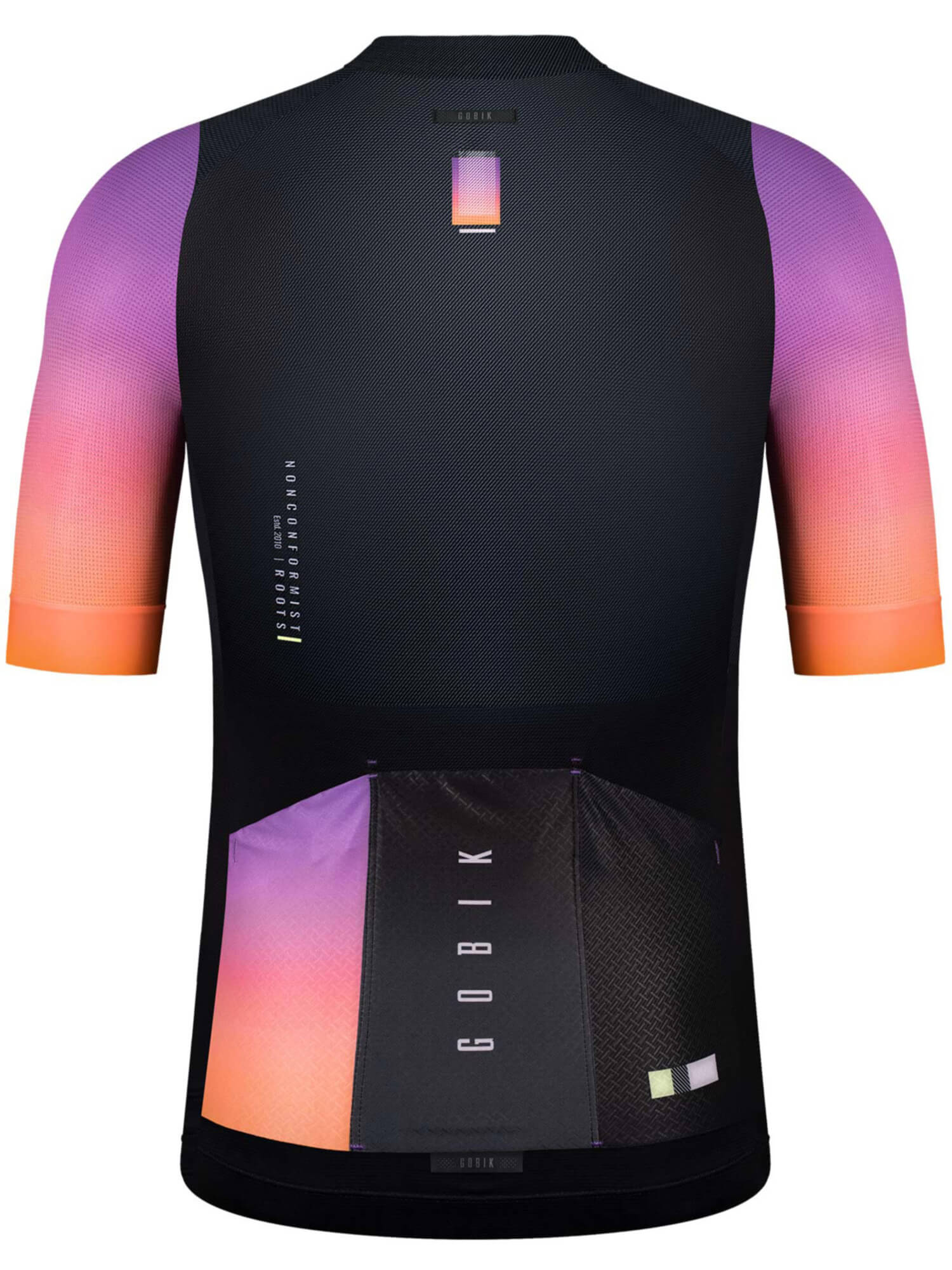 GOBIK CX Pro Unisex Short Sleeve Jersey - SS21 with breathable fabric and vibrant gradient sleeves in purple and orange tones