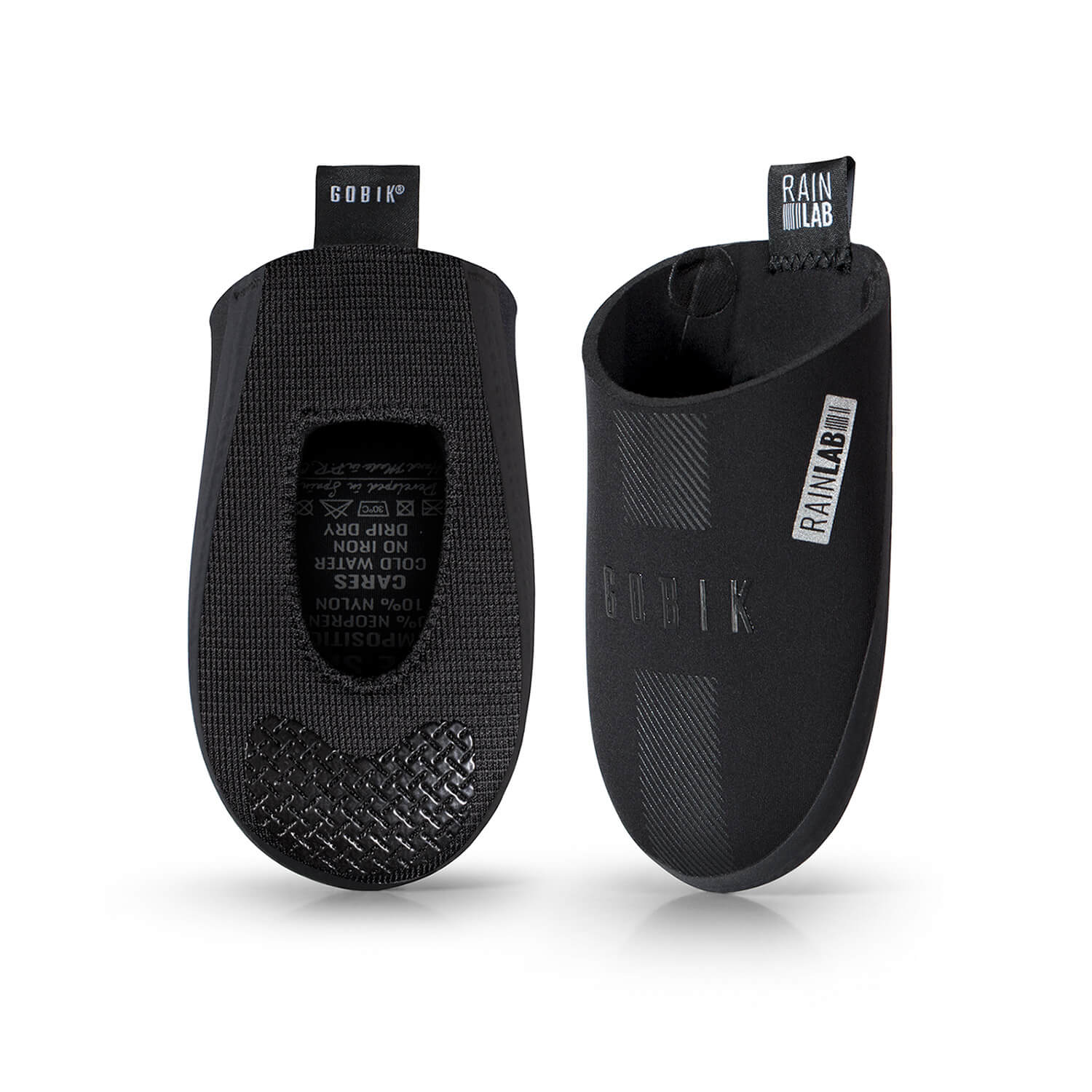 GOBIK Neoprene Toe Covers Defender Black 2.0 shown from top and sole with durable SuperTex fabric design