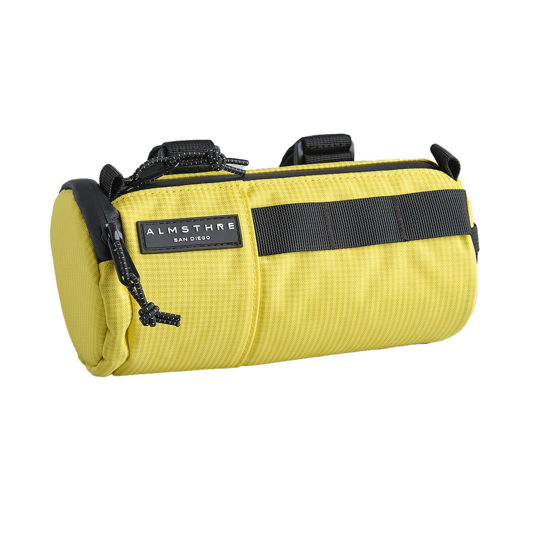 ALMSTHRE Compact Bar Bag in yellow with durable fabric and multiple attachment straps for bike carry essentials