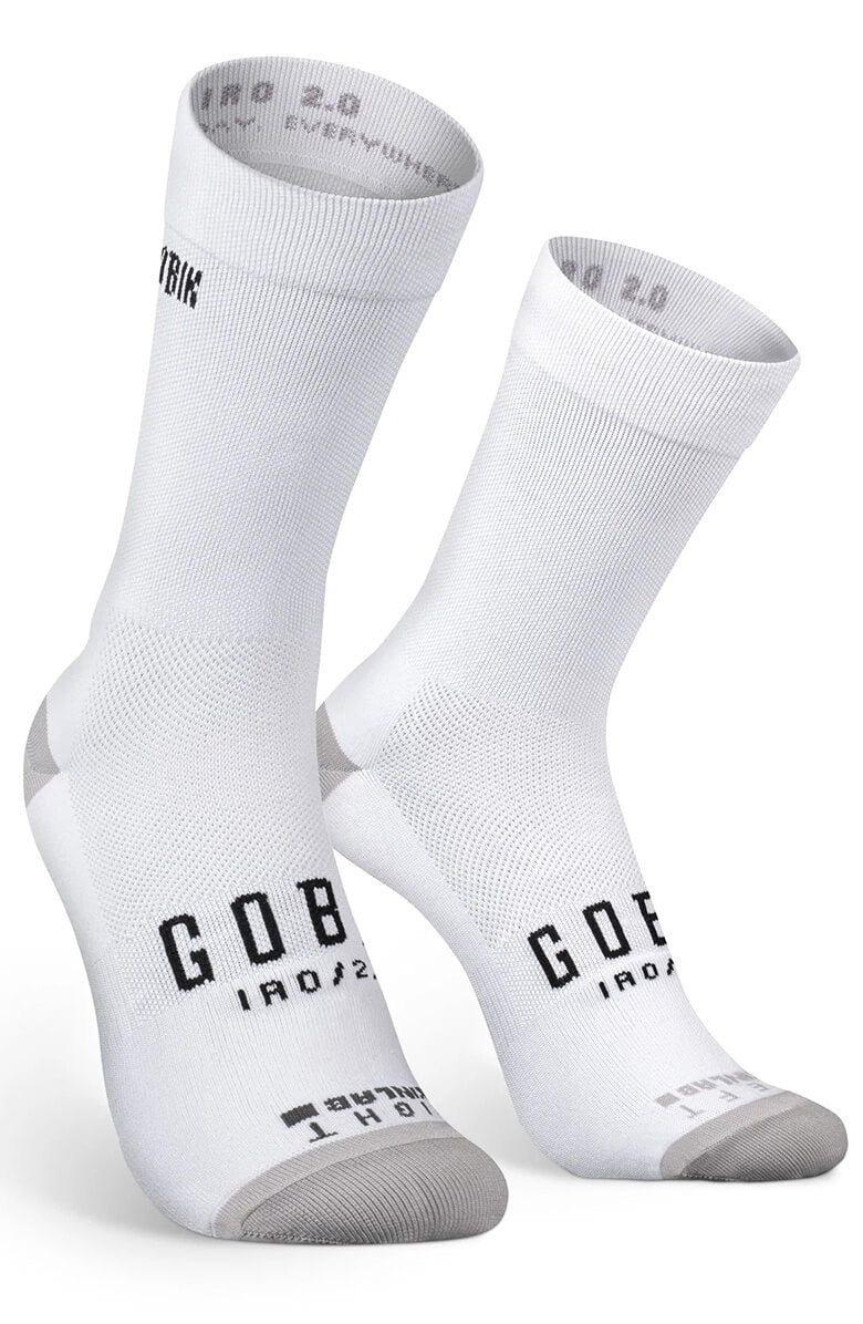 GOBIK IRO 2.0 Socks - Unisex in white with gray toe and breathable fabric for comfort and elasticity during rides.
