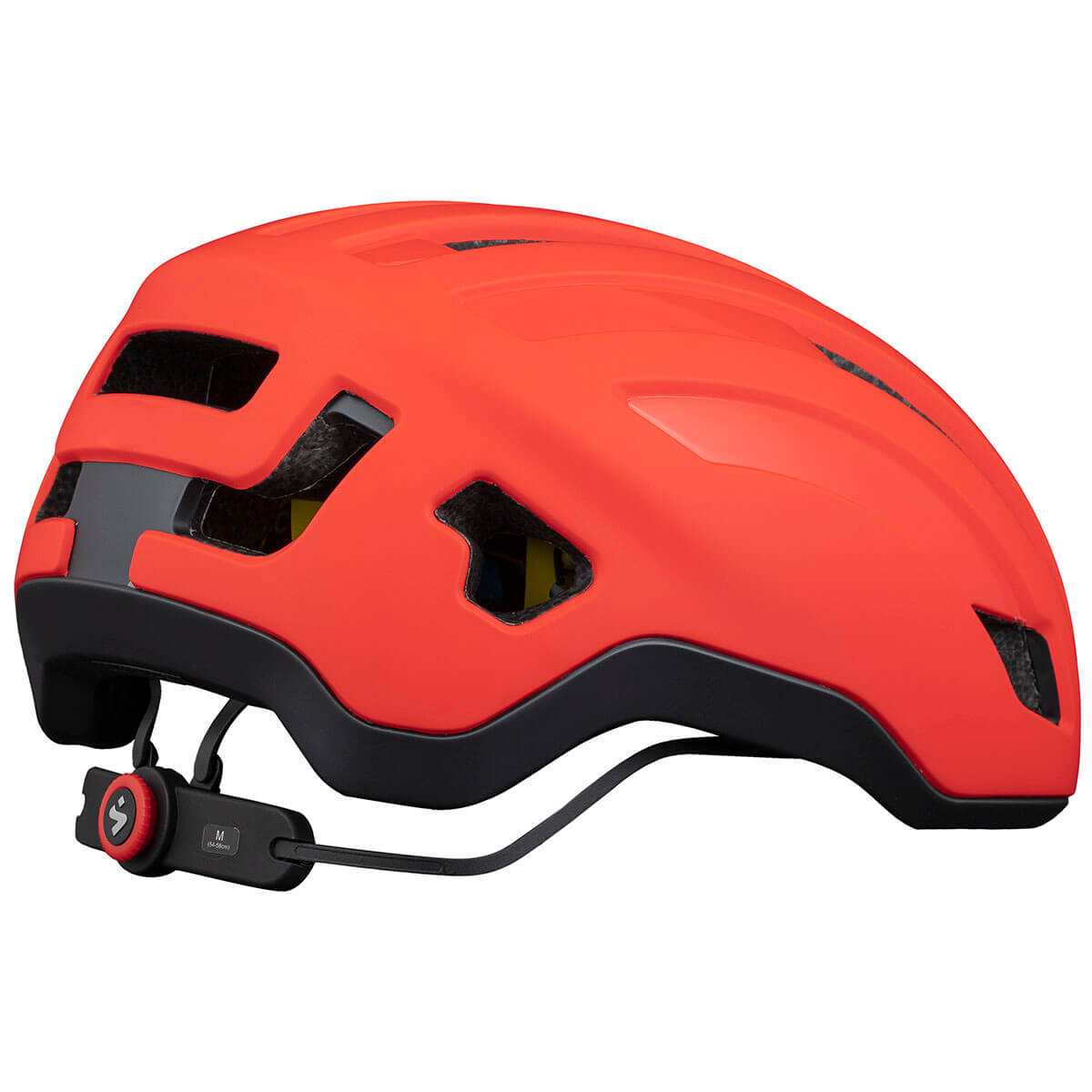 Sweet Protection Outrider Mips Helmet in bright orange with adjustable fit and ventilation vents shown from side angle