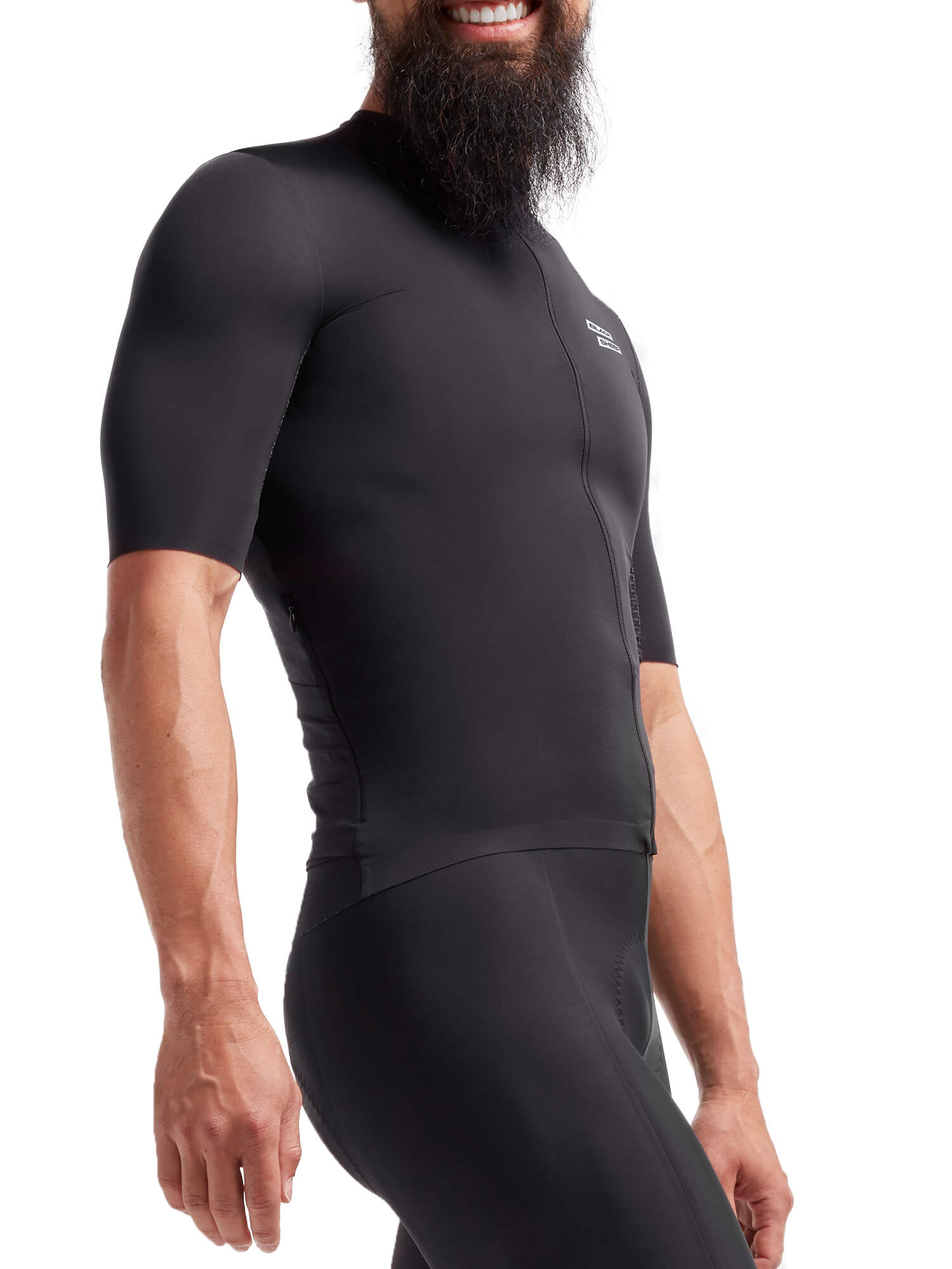Black Sheep Cycling Racing Aero Jersey - Men's fitted black aerodynamic cycling top with short sleeves and zipper front