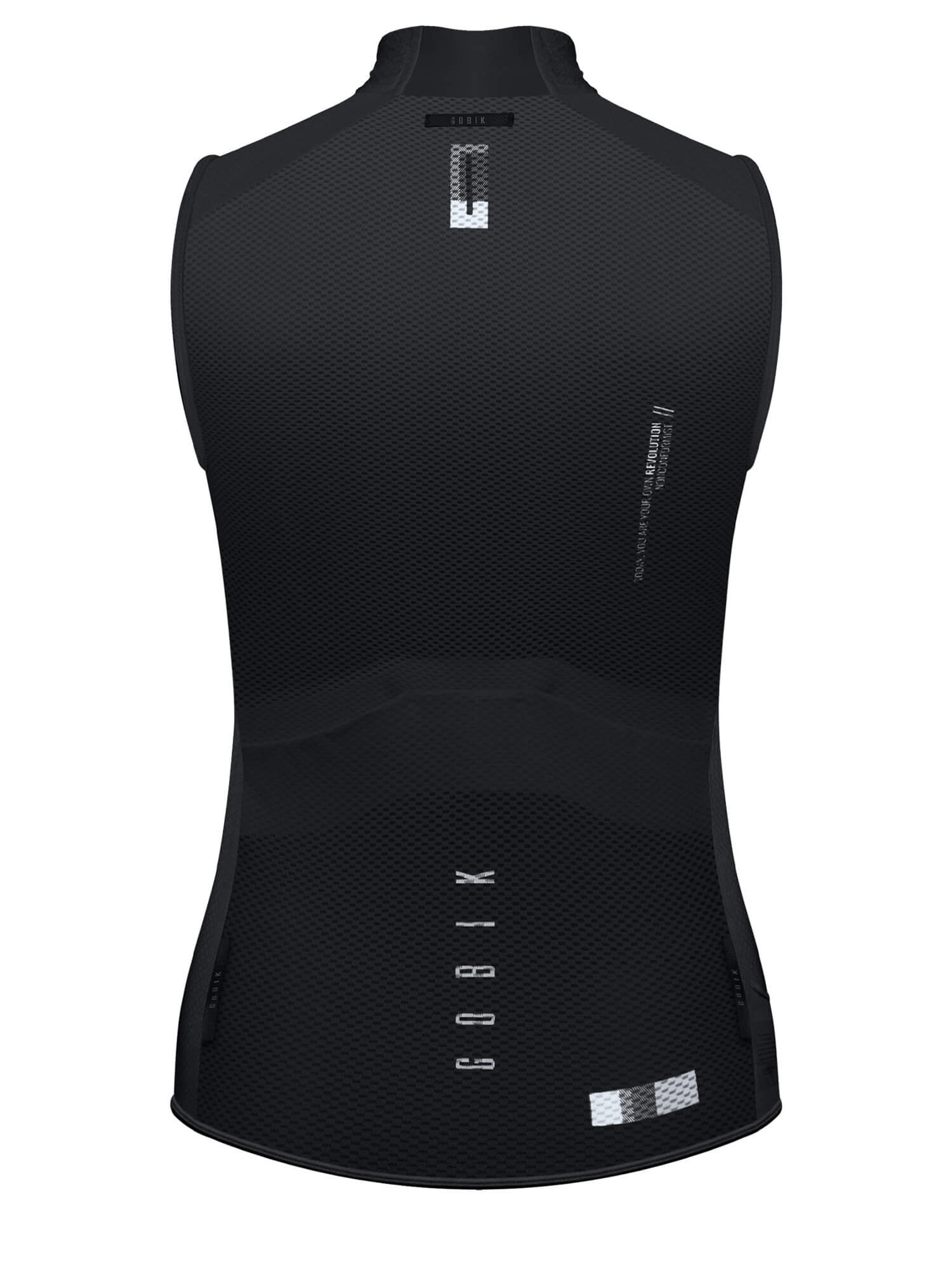 Back view of GOBIK Vest Plus 2.0 - Women's in black with textured fabric and aerodynamic fit for cycling.