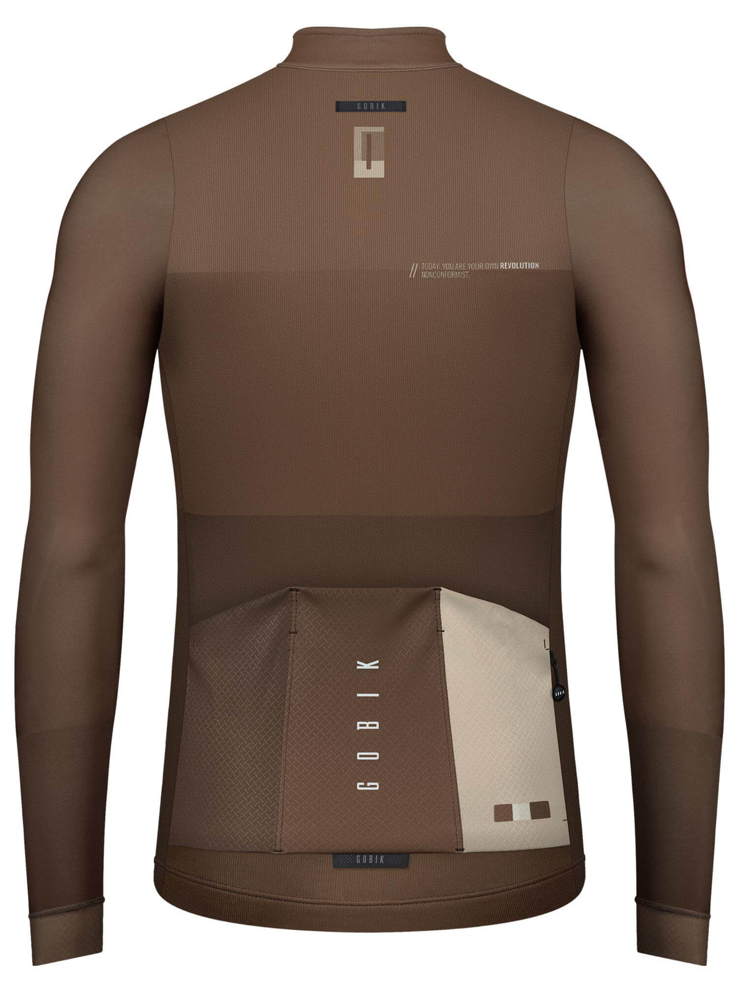 Back view of GOBIK Cobble Long Sleeve Jersey - Men's (2022) in brown with rear pockets and long sleeves
