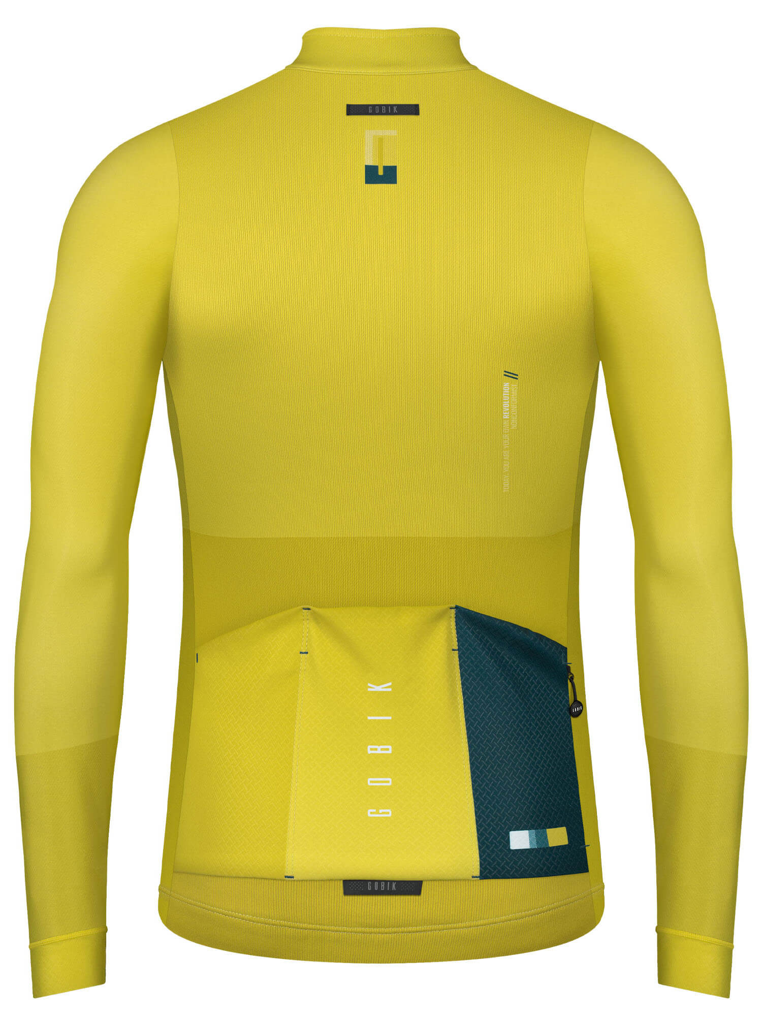 GOBIK Cobble Long Sleeve Jersey - Men's (2022) shown from back in yellow with technical fabric and neoprene cuffs design