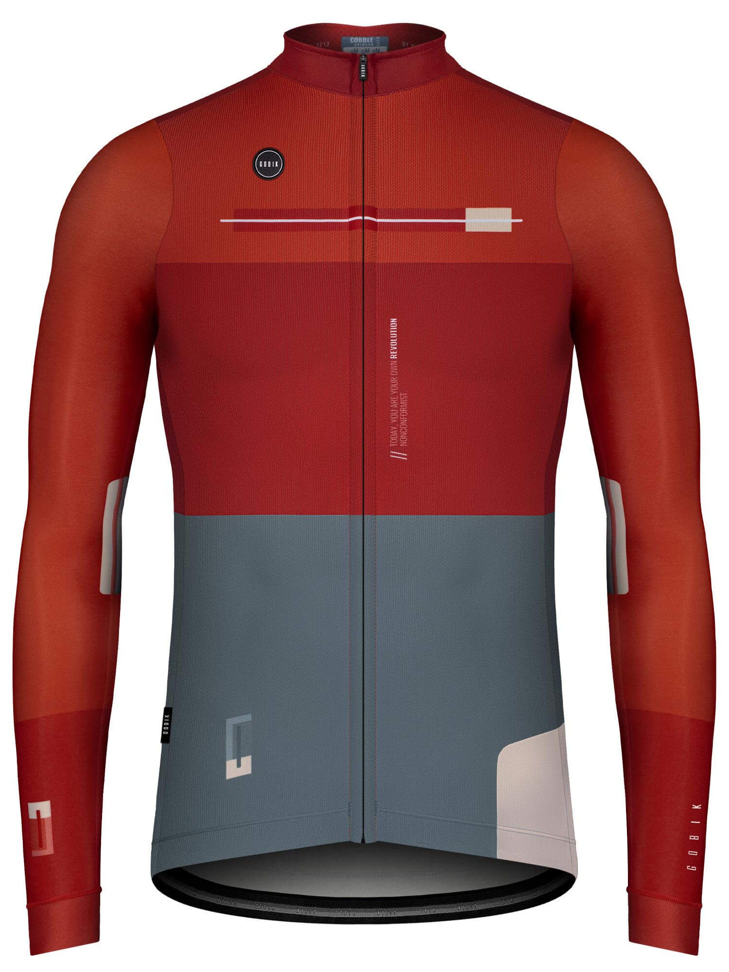 GOBIK Cobble Long Sleeve Jersey - Men's (2022) in red and gray with slim fit design and full front zipper details